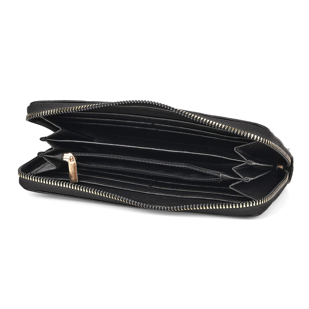 Closeout Deal - Genuine Leather Rhombus Pattern Embossed Wallet with RFID Protection - Black