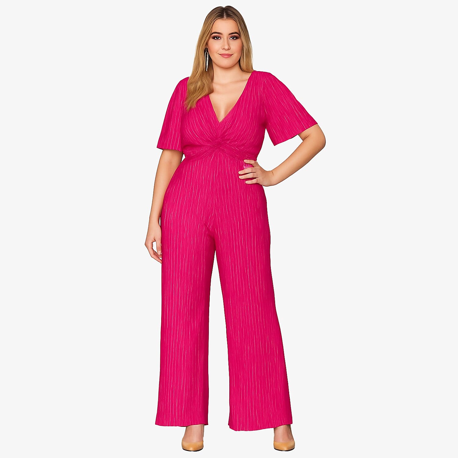 Closeout Deal Emily Plisse Jumpsuit With Angel Sleeves (Size 10) - Pink 8276199 0