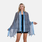 Closeout Deal - New Arrival Leaf & Lattice Pattern Scarf (One Size) - Blue