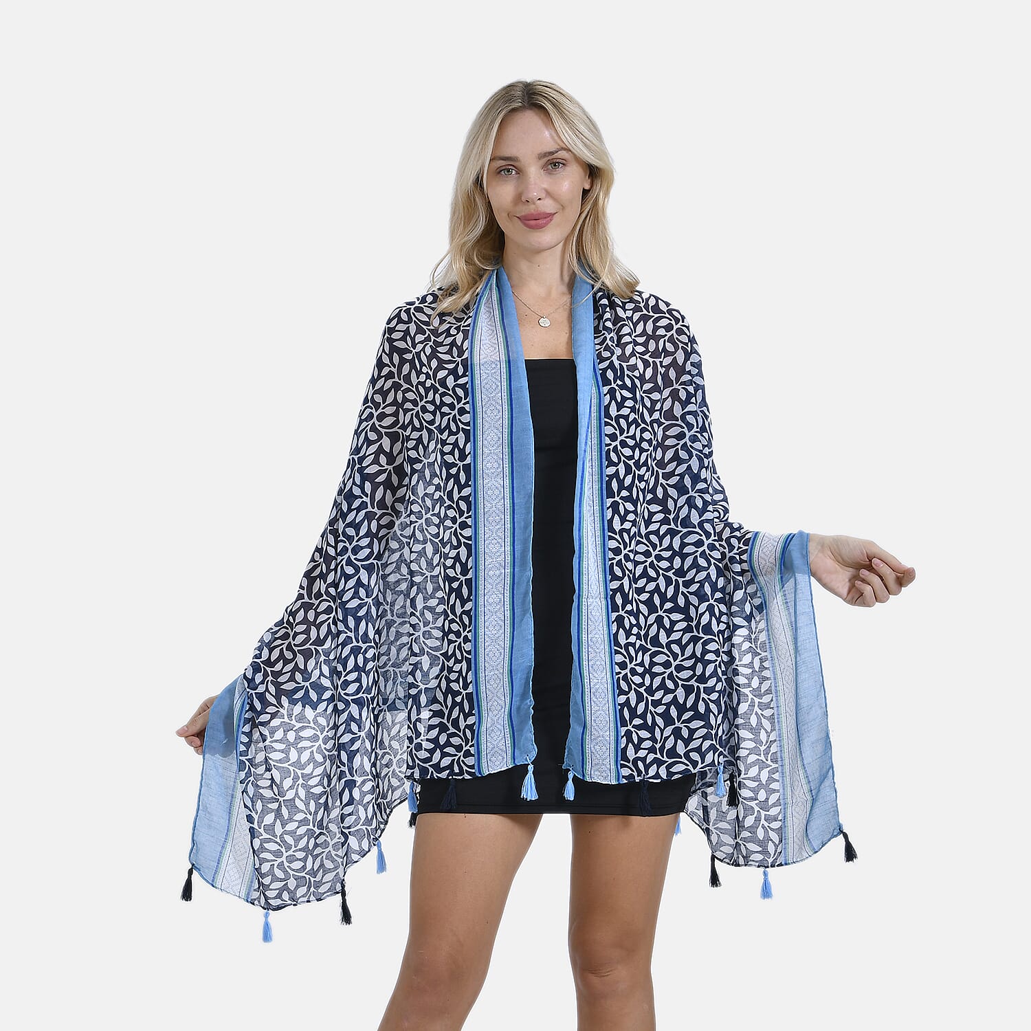 Closeout Deal - New Arrival Leaf &amp; Lattice Pattern Scarf (One Size) - Blue 8019703 0