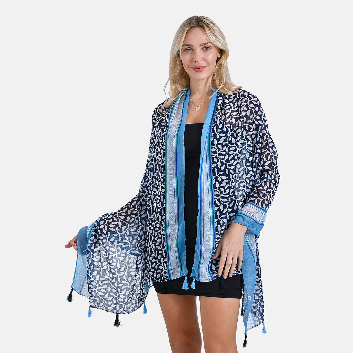 Closeout Deal - New Arrival Leaf &amp; Lattice Pattern Scarf (One Size) - Blue 8019703 2