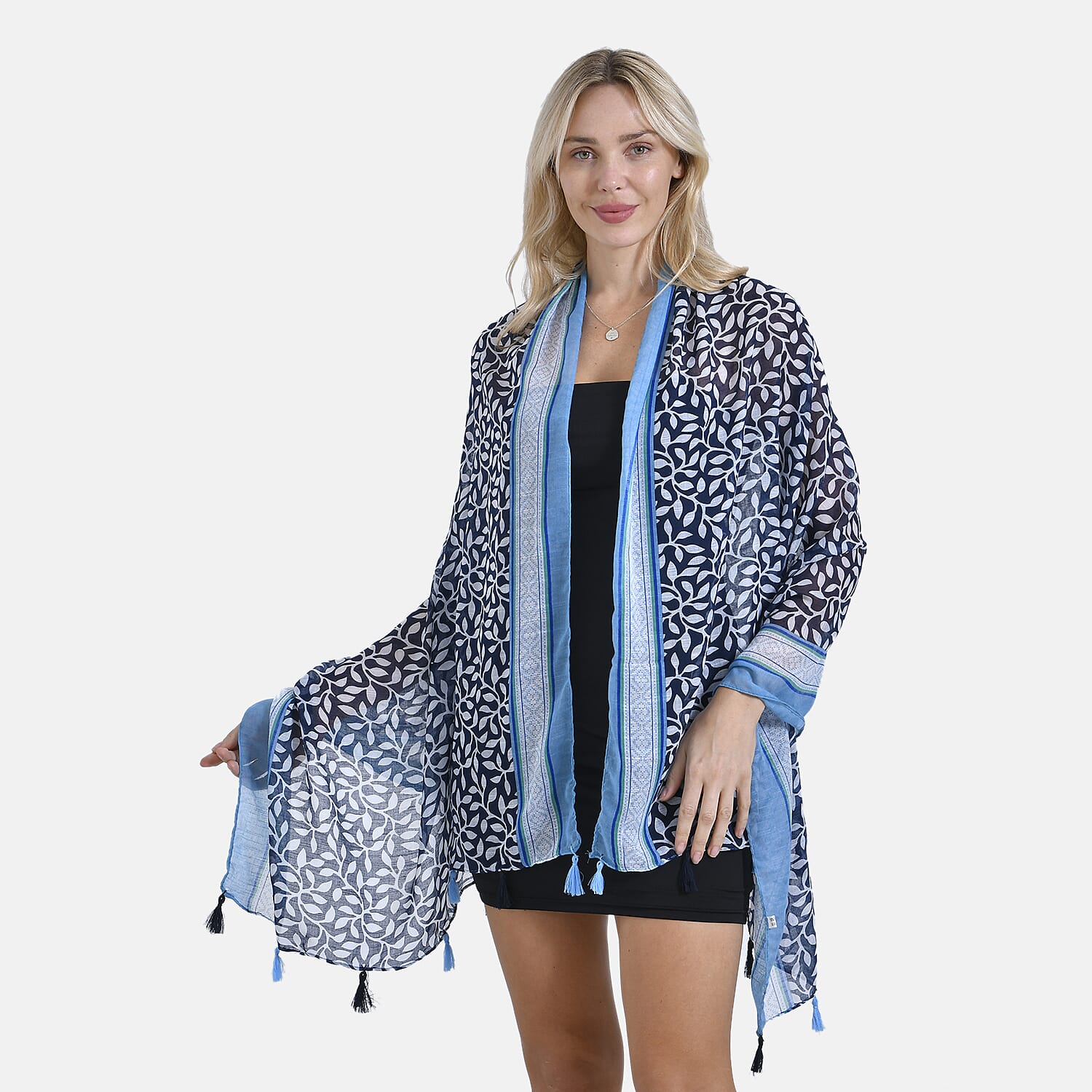 Closeout Deal - New Arrival Leaf &amp; Lattice Pattern Scarf (One Size) - Blue 8019703 2