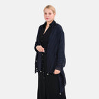 Closeout Deal Ruffled Deaded Scarf with Glass Pearl (Size 180x53) - Navy