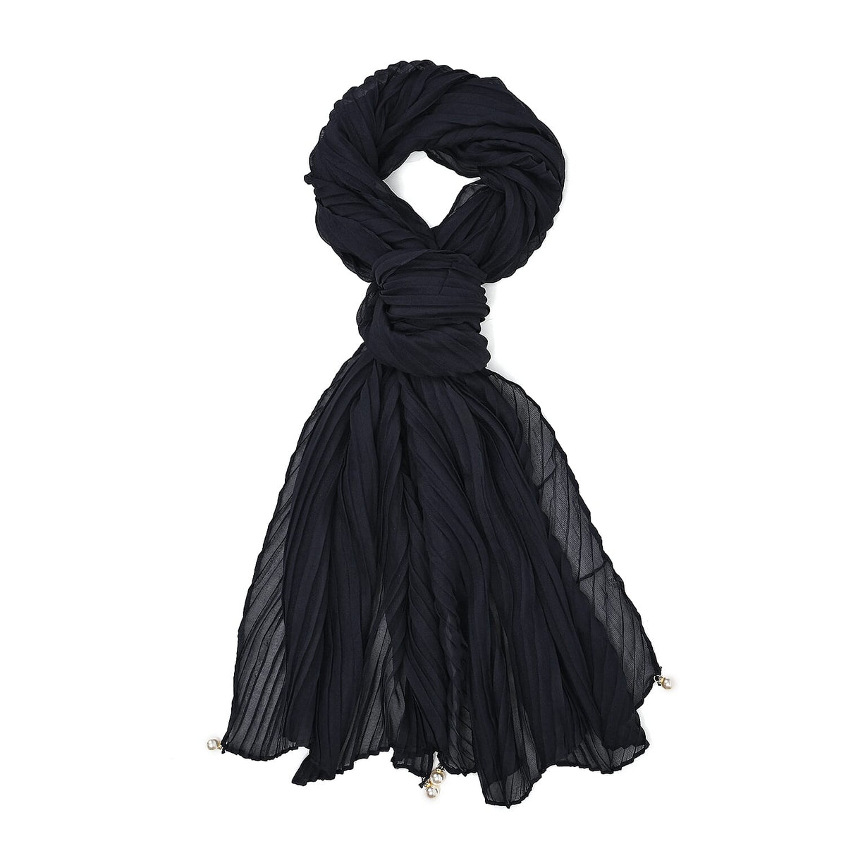 Solid Pleated Scarf with Beads 7803425 4