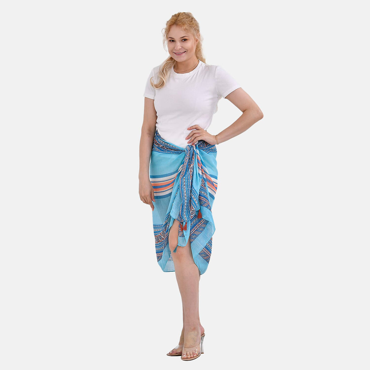 Closeout Deal New Arrival Fringe Scarf - Blue and Yellow 7750136 0
