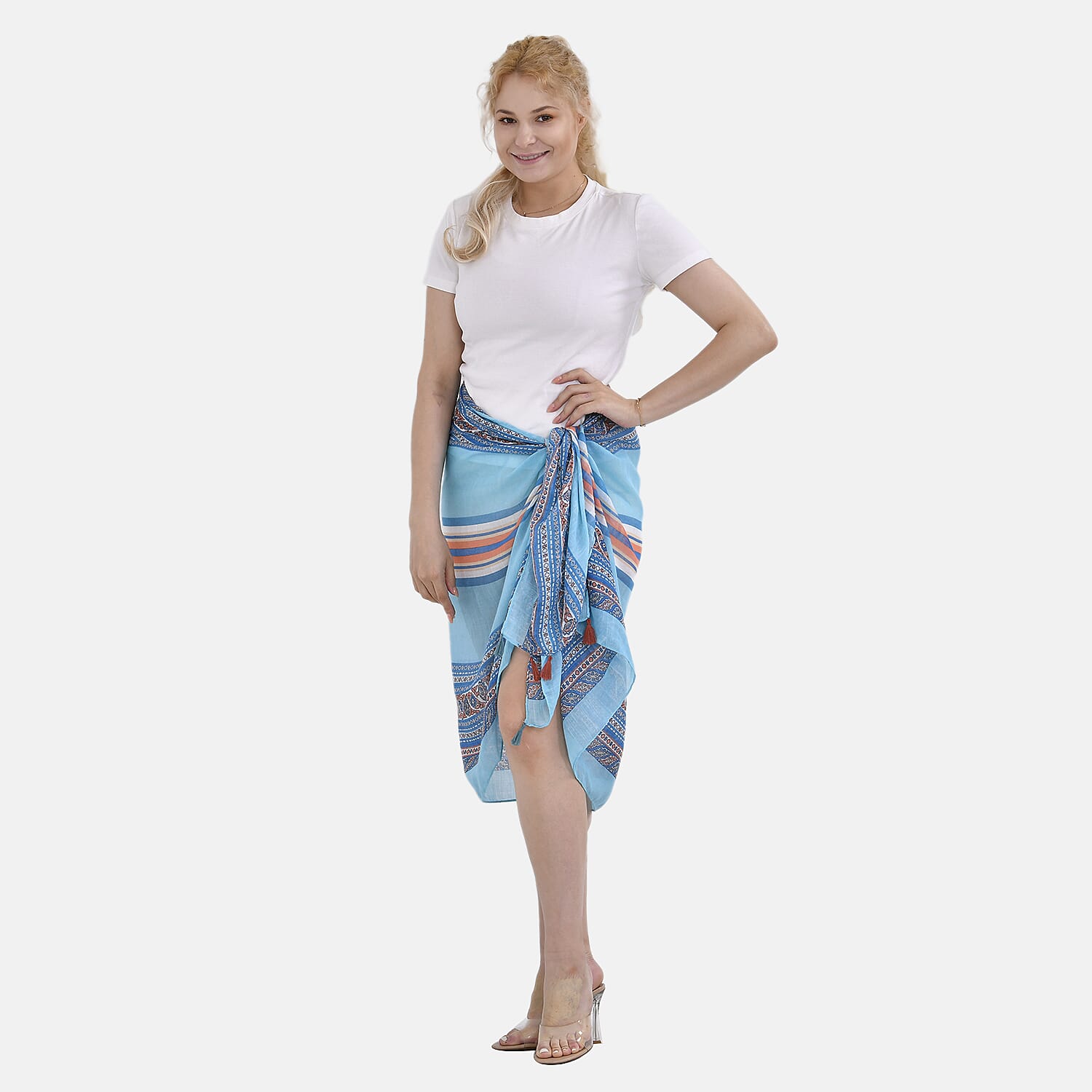 Closeout Deal New Arrival Fringe Scarf - Blue and Yellow 7750136 0