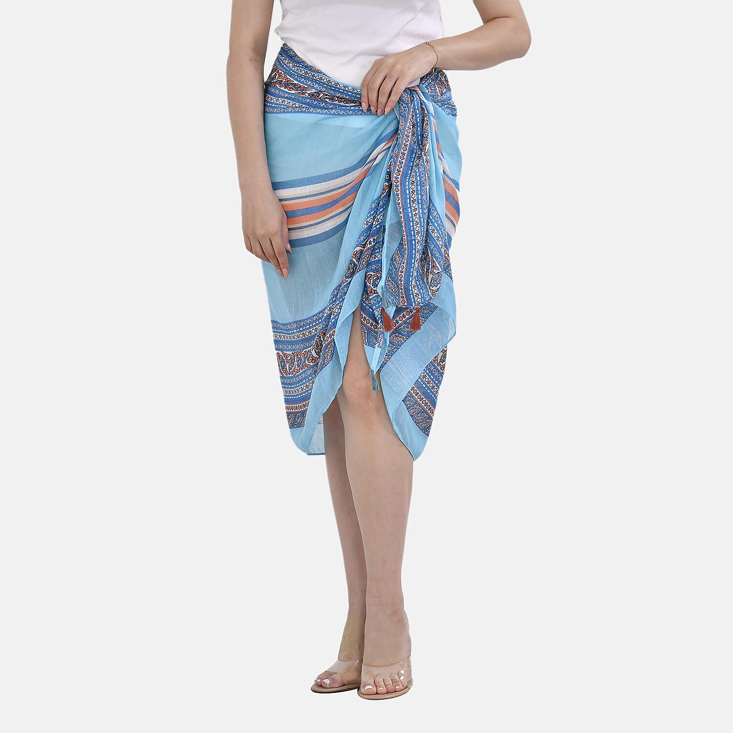 Closeout Deal New Arrival Fringe Scarf - Blue and Yellow 7750136 3