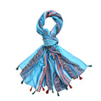 Closeout Deal New Arrival 100% Viscose Fringed Scarf (Size 180x87 cm) - Blue