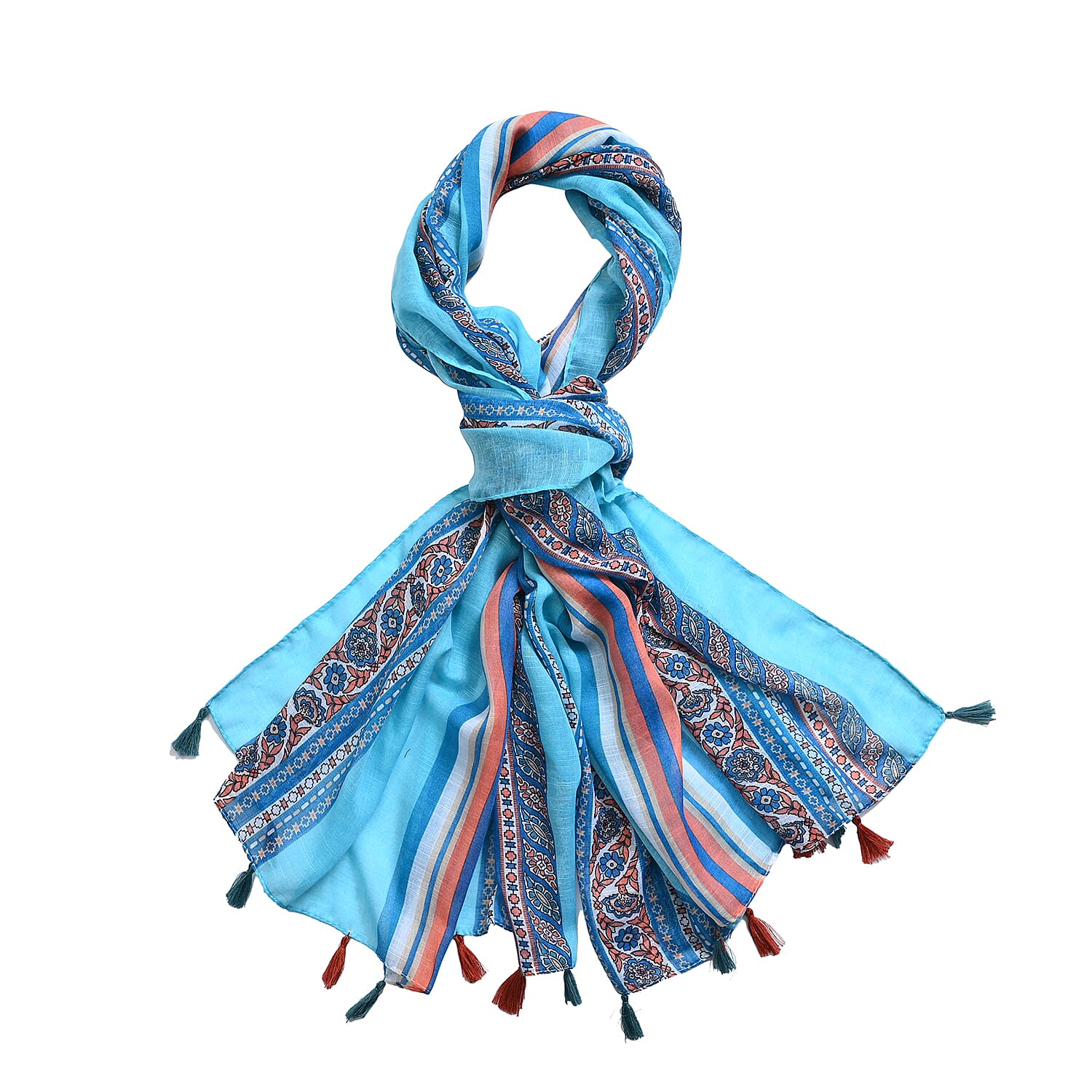 Closeout Deal New Arrival Fringe Scarf - Blue and Yellow 7750136 5