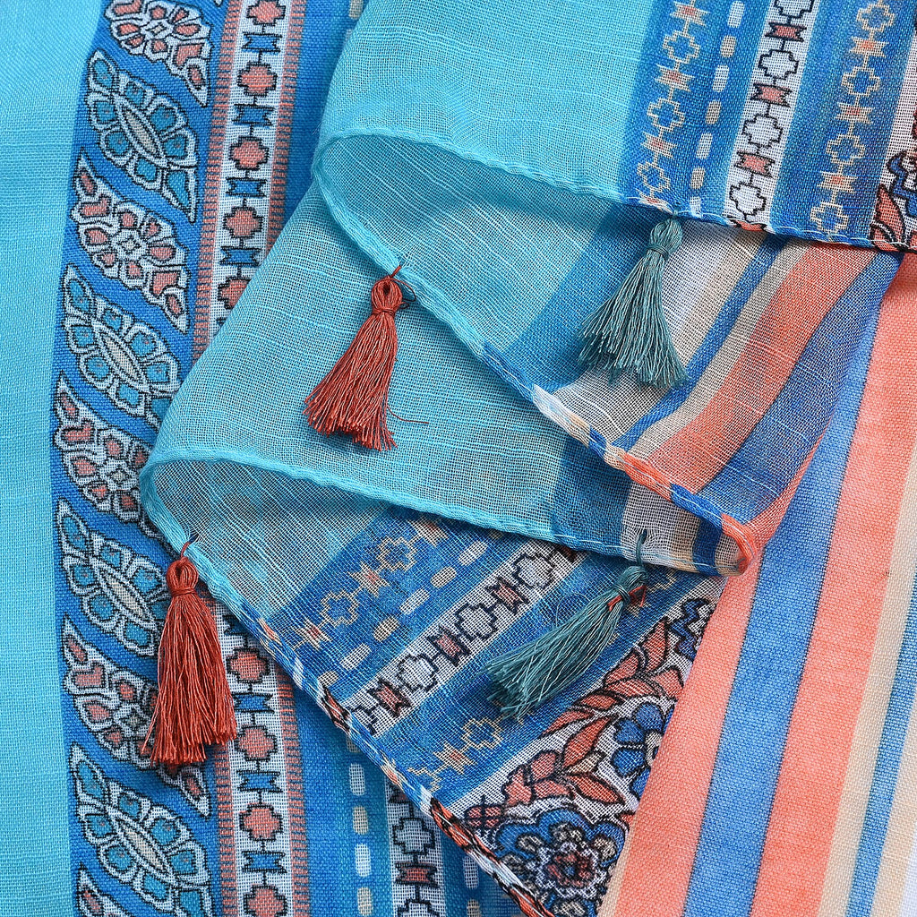 Closeout Deal New Arrival 100% Viscose Fringed Scarf (Size 180x87 cm) - Blue