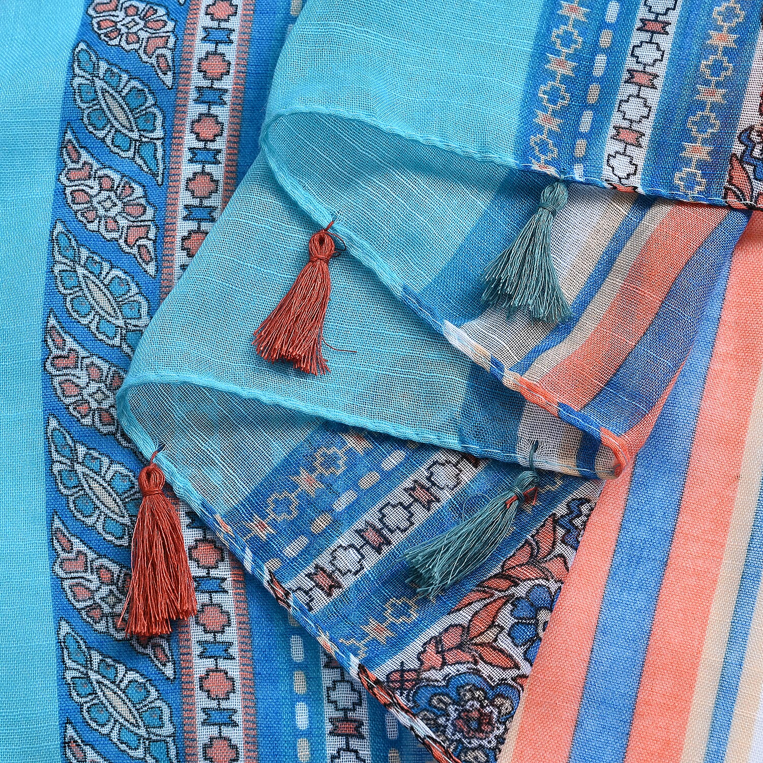 Closeout Deal New Arrival Fringe Scarf - Blue and Yellow 7750136 9