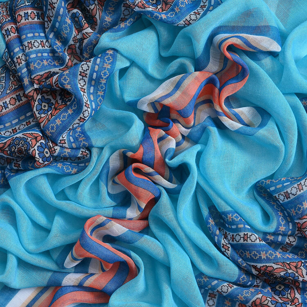 Closeout Deal New Arrival 100% Viscose Fringed Scarf (Size 180x87 cm) - Blue