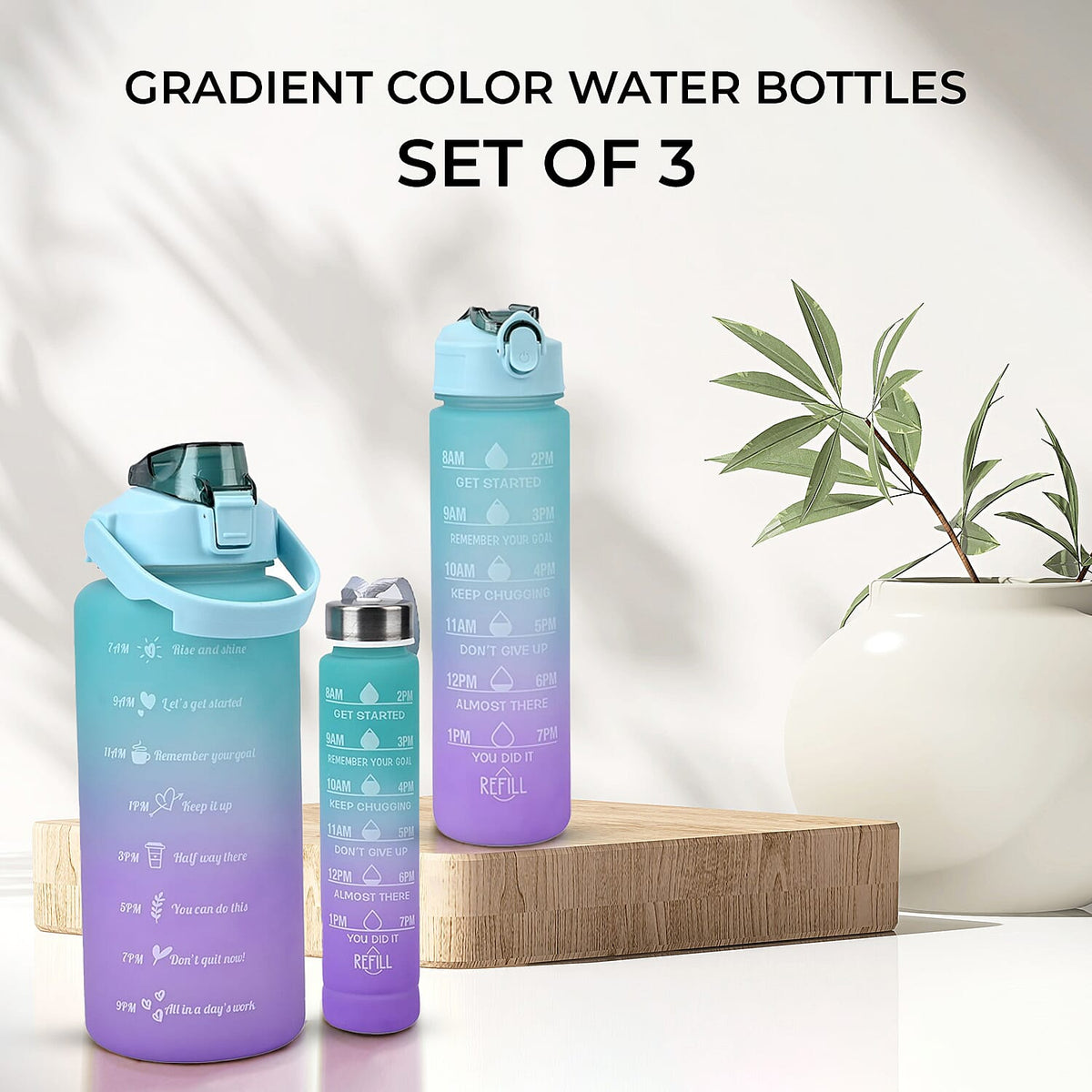 Closeout Deal - Set of 3 Sport Water Bottles with Gradient Colour Design - Blue 7582636 3