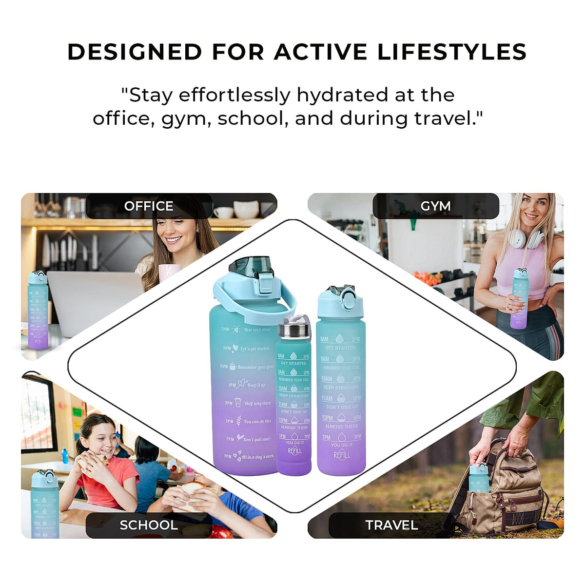 Closeout Deal - Set of 3 Sport Water Bottles with Gradient Colour Design - Blue 7582636 7