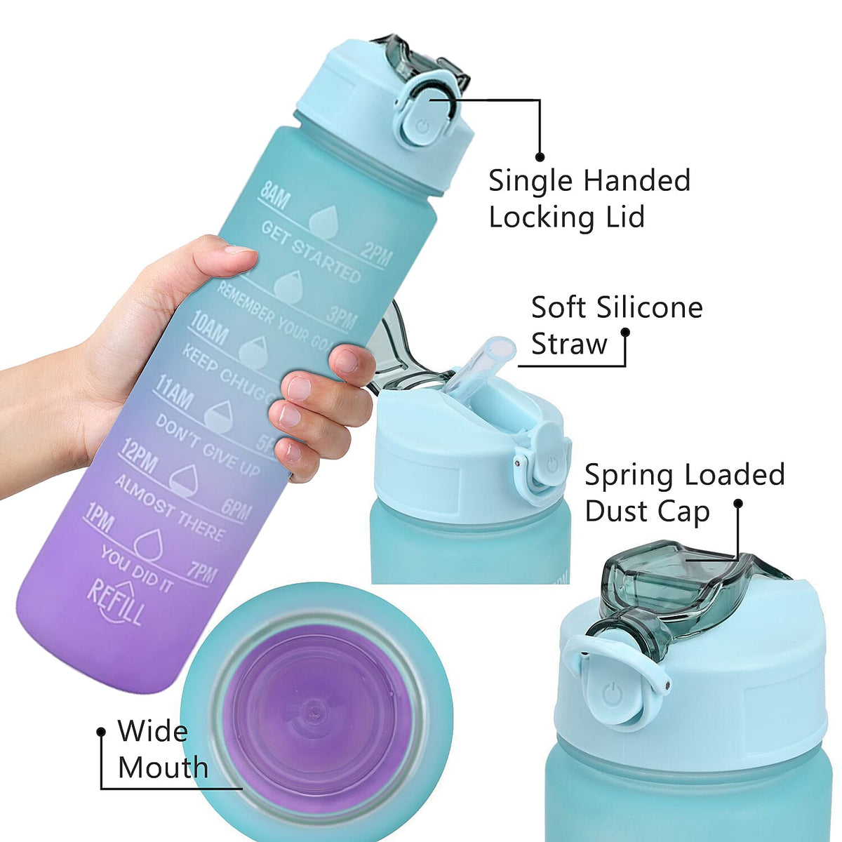Closeout Deal - Set of 3 Sport Water Bottles with Gradient Colour Design - Blue 7582636 11