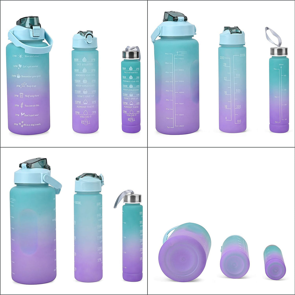 Closeout Deal - Set of 3 Sport Water Bottles with Gradient Colour Design - Blue 7582636 17