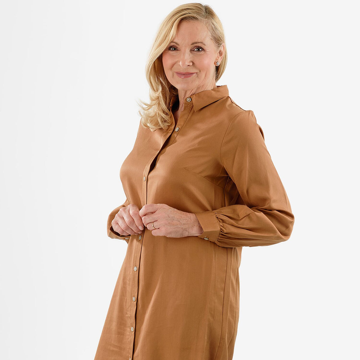 Closeout Deal: Stylish Longline Button-Down Shirt (Size 16) - Mustard Yellow V32549803 3