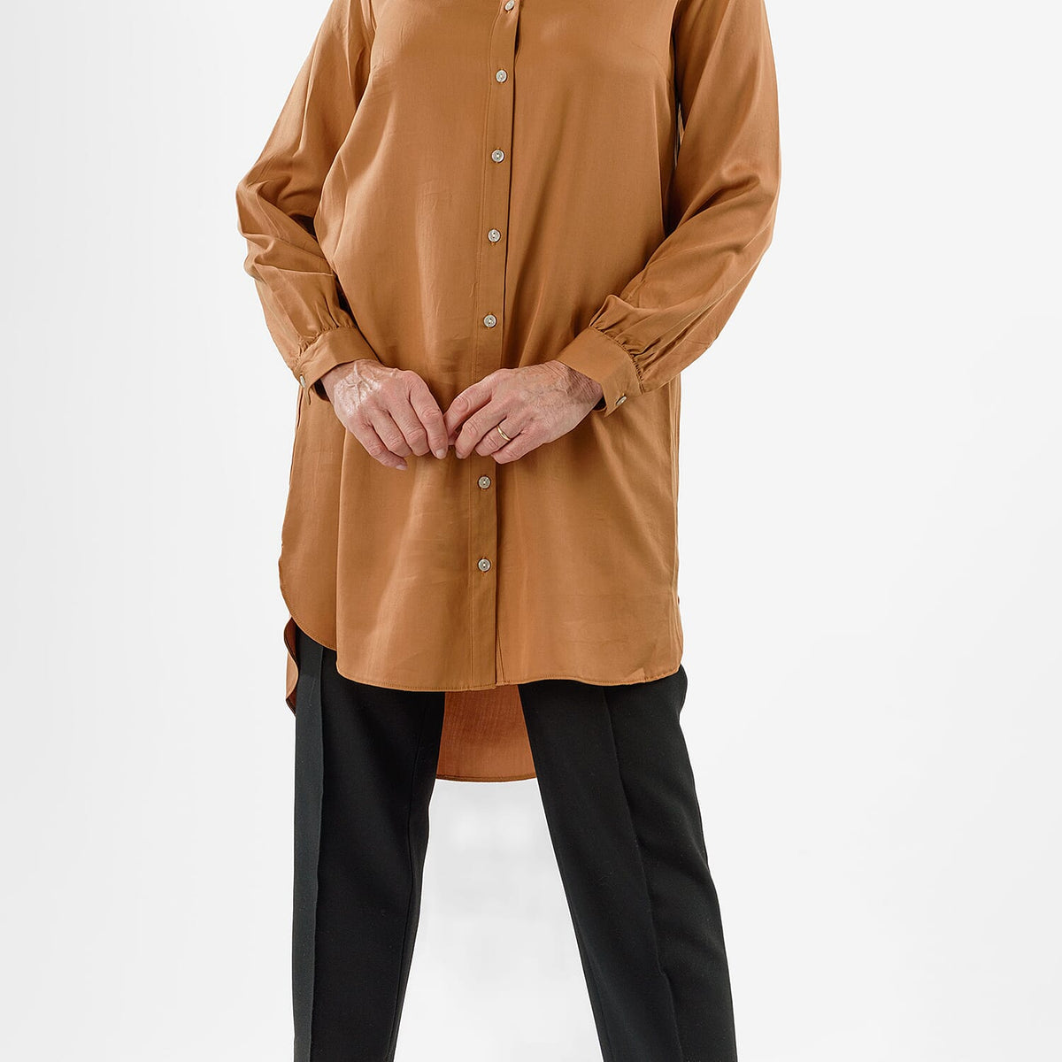 Closeout Deal: Stylish Longline Button-Down Shirt (Size 16) - Mustard Yellow V32549803 4