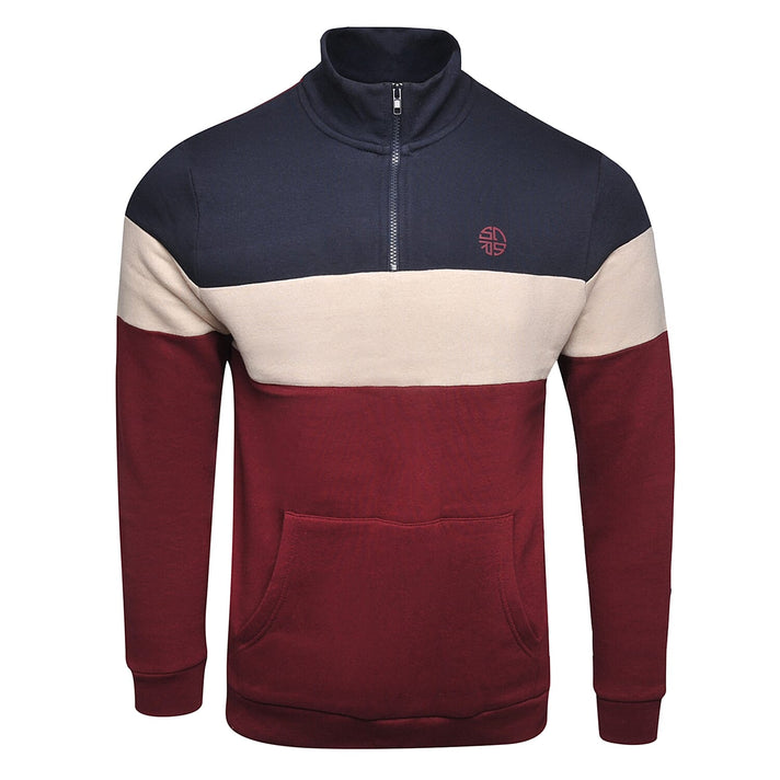 Closeout Deal Soul Star Mens Half-Zip Stripe Cotton Sweatshirt (Size M) - Burgundy 8340901 1