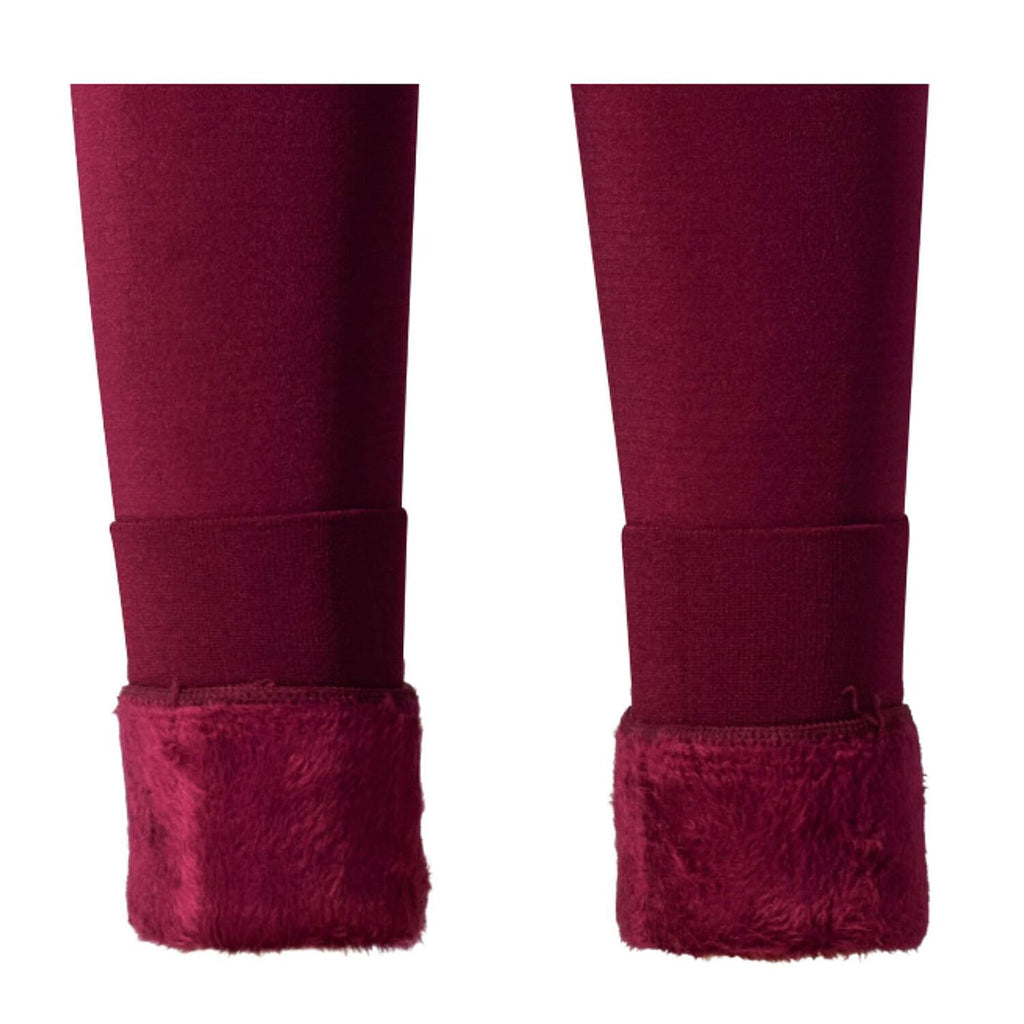 Closeout Deal Thermal Super Soft Feel Faux Fur Lined Cuffed Legging (Size 3XL-4XL) - Wine