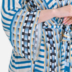 Closeout Deal- Stylish Long Sleeve Blue Geometric Print Long Kimono - Blue
