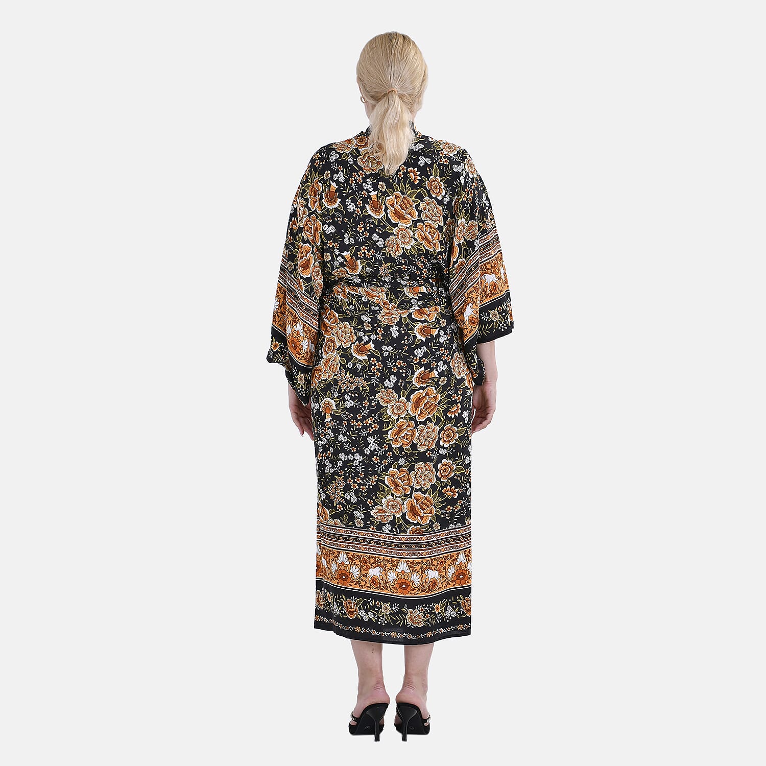 Closeout Deal 100% Viscose Flower Printed Long Kimono (One Size) - Black 7778271 9