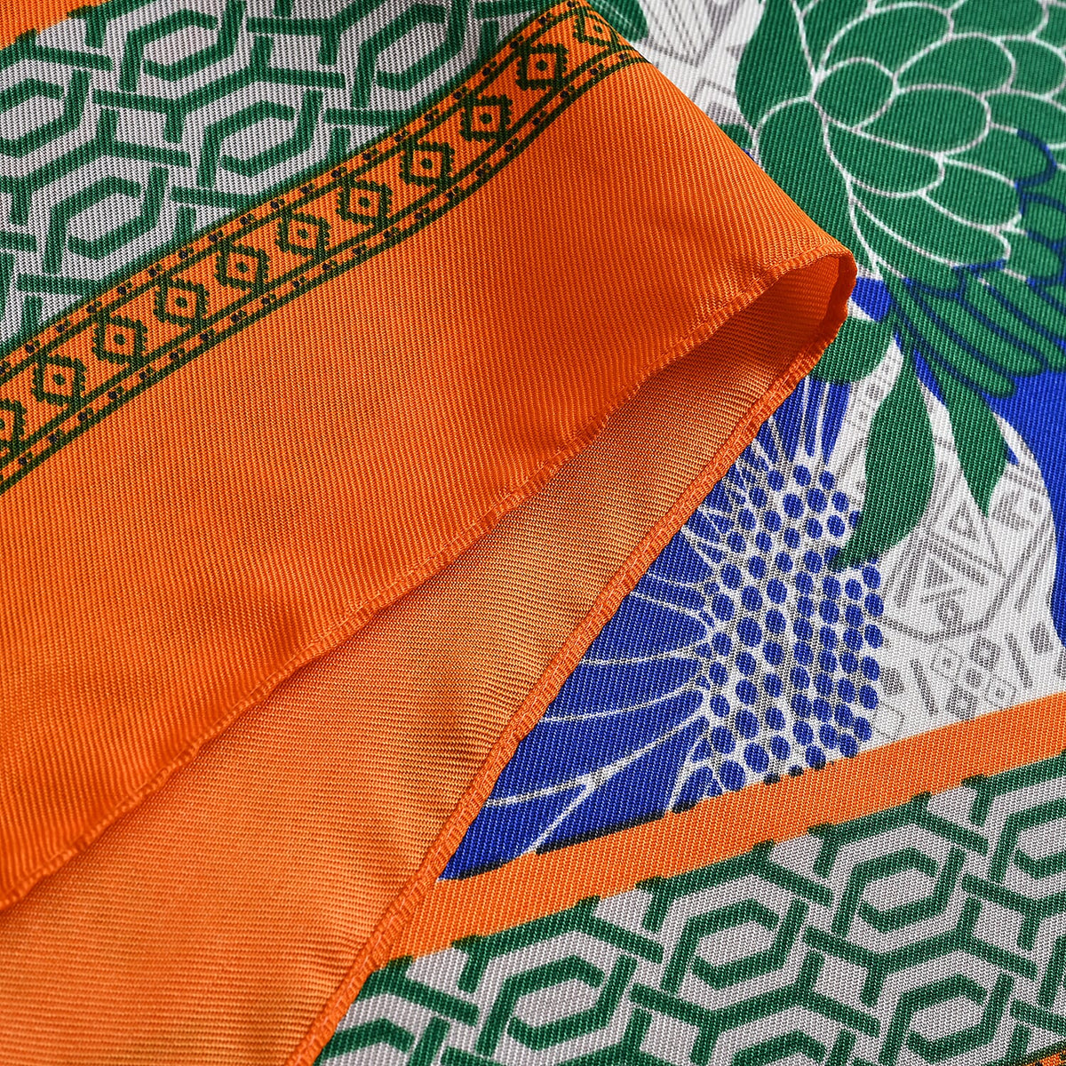 Closeout Deal Flower Printed Cloud Brocade Long Scarf - Orange and Multi 7771535 9