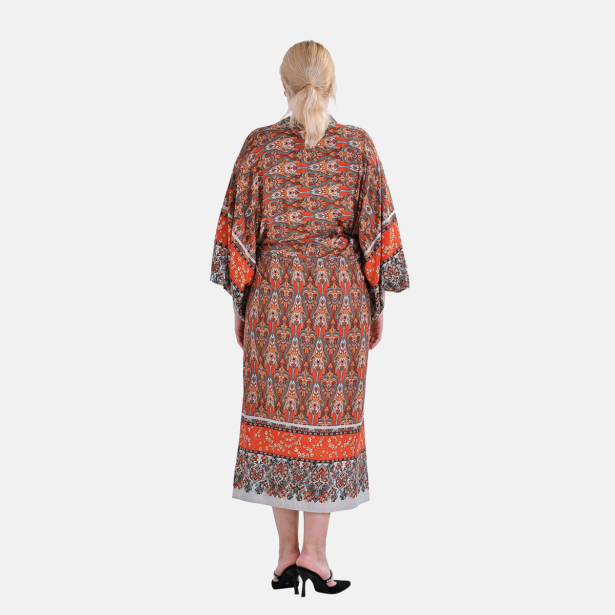 Viscose Printed Kimono (Size 135x1 cm) - Red &amp; Yellow V32521782 1