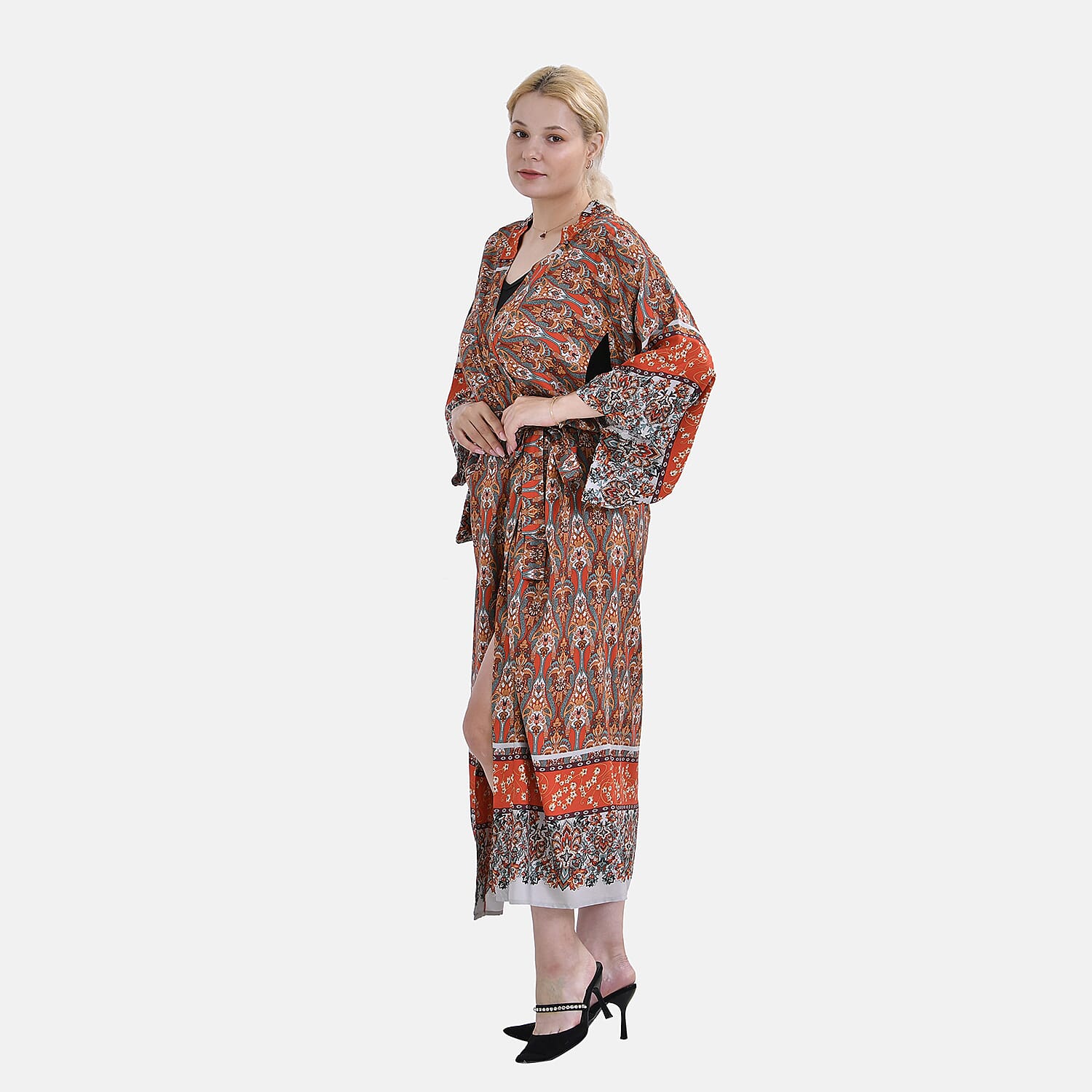Viscose Printed Kimono (Size 135x1 cm) - Red &amp; Yellow V32521782 2