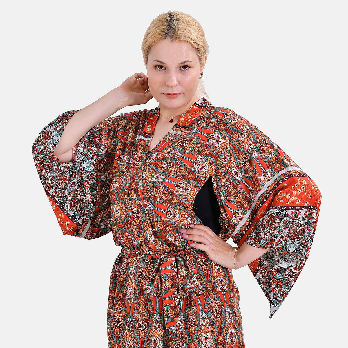 Viscose Printed Kimono (Size 135x1 cm) - Red &amp; Yellow V32521782 4