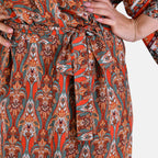 Closeout Deal 100% Viscose Printed Long Kimono with Waist Belt (One Size) - Red