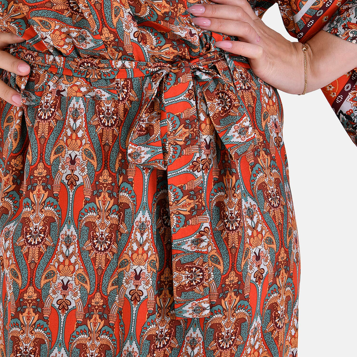 Viscose Printed Kimono (Size 135x1 cm) - Red &amp; Yellow V32521782 6