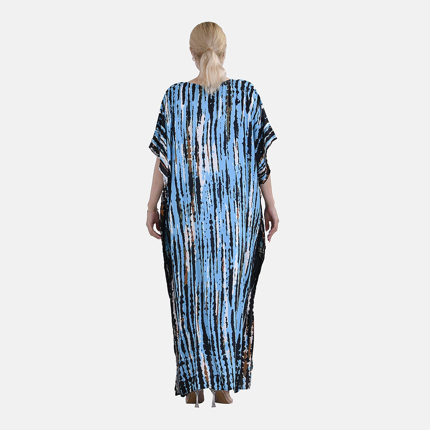 V-Neck Tie-Dye Stripe Pattern-Mid-Sleeve Dress 7780730 1