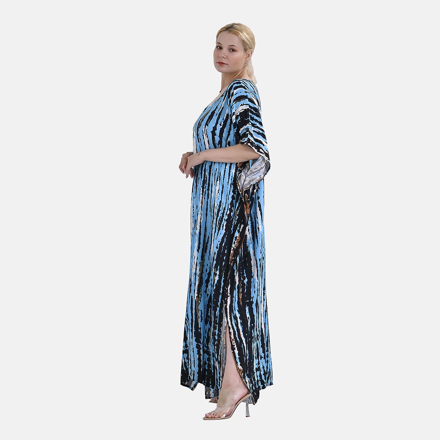 V-Neck Tie-Dye Stripe Pattern-Mid-Sleeve Dress 7780730 2