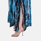 Closeout Deal 100% Viscose V-Neck Tie-Dye Stripe Pattern-Mid-Sleeve Dress (One Size) (8 TO 20) -  Green - Black