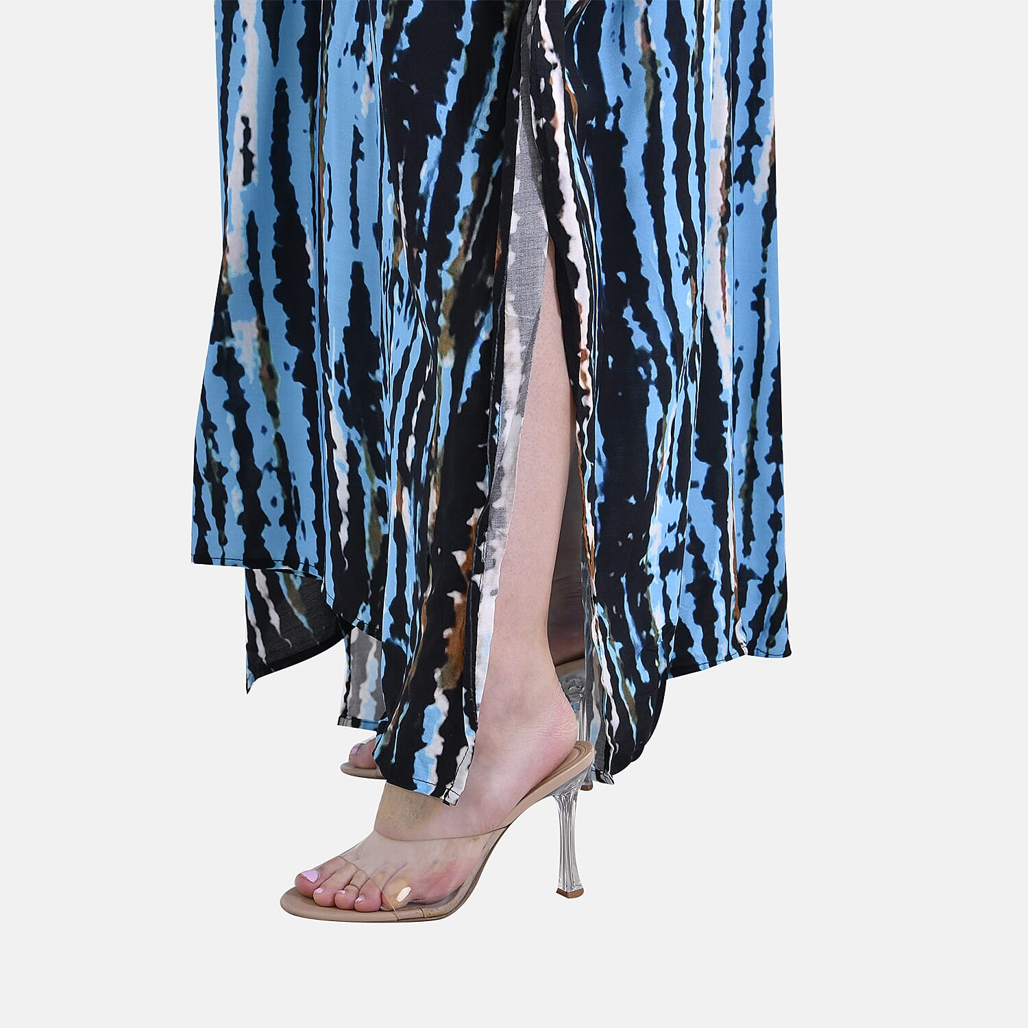 V-Neck Tie-Dye Stripe Pattern-Mid-Sleeve Dress 7780730 4