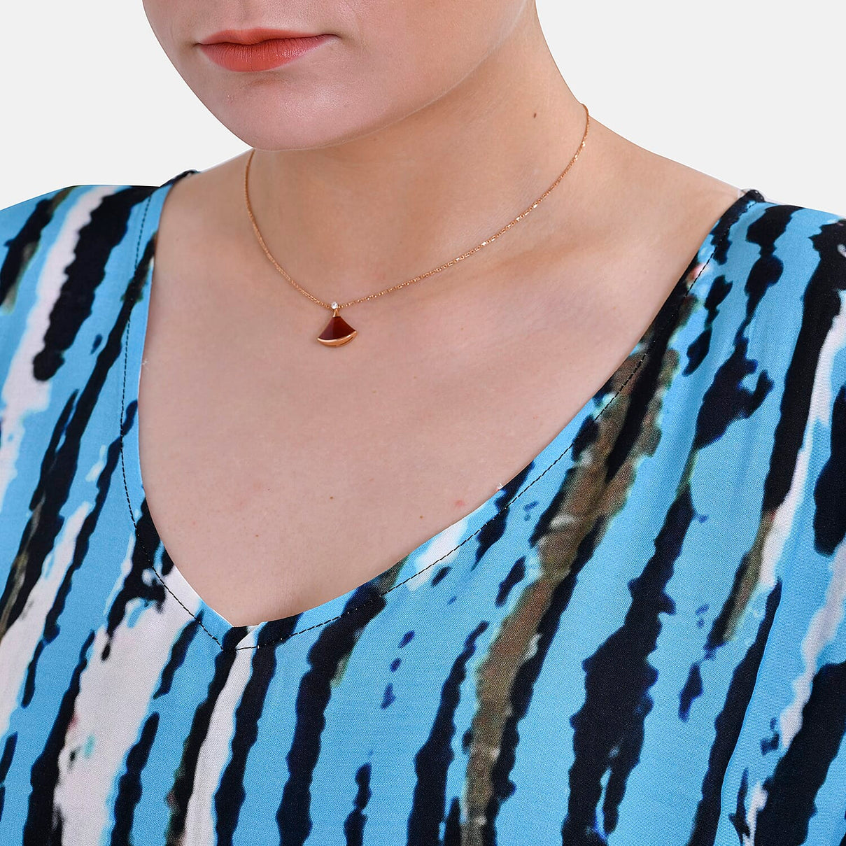 V-Neck Tie-Dye Stripe Pattern-Mid-Sleeve Dress 7780730 5