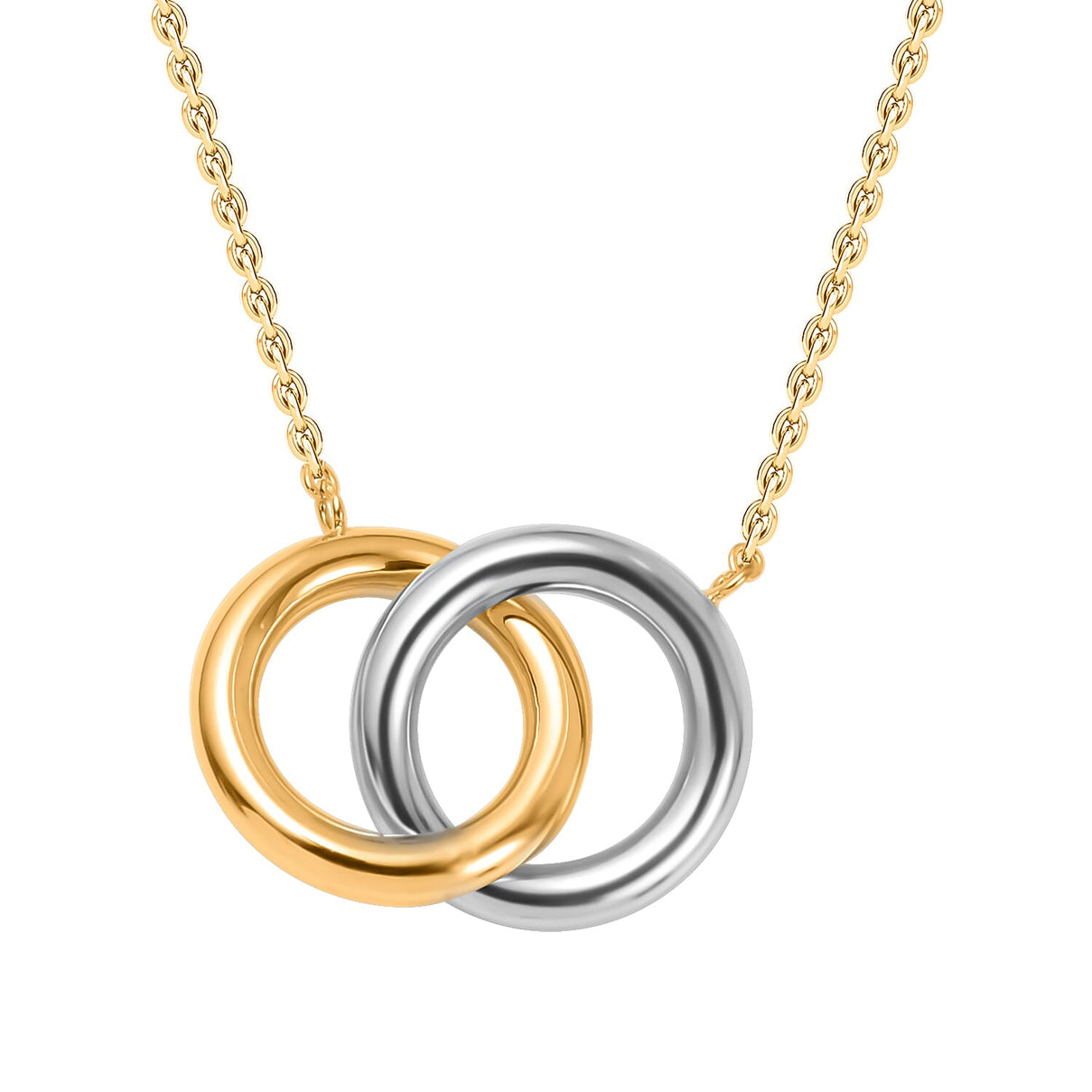 Closeout Designer -9K Yellow &amp; White Gold Linked Rings Adjustable Necklace (Size - 17-18) 7682480 0