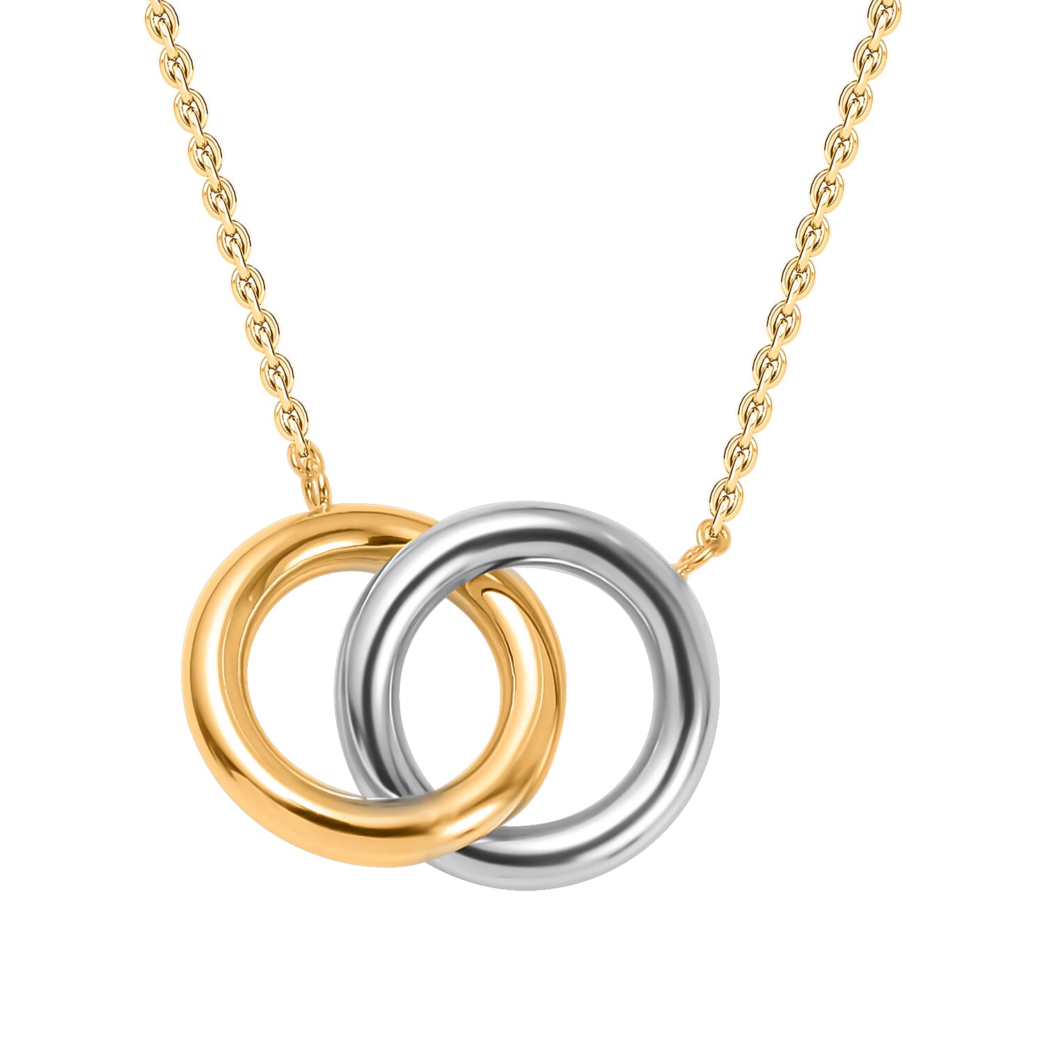 Closeout Designer -9K Yellow &amp; White Gold Linked Rings Adjustable Necklace (Size - 17-18) 7682480 0
