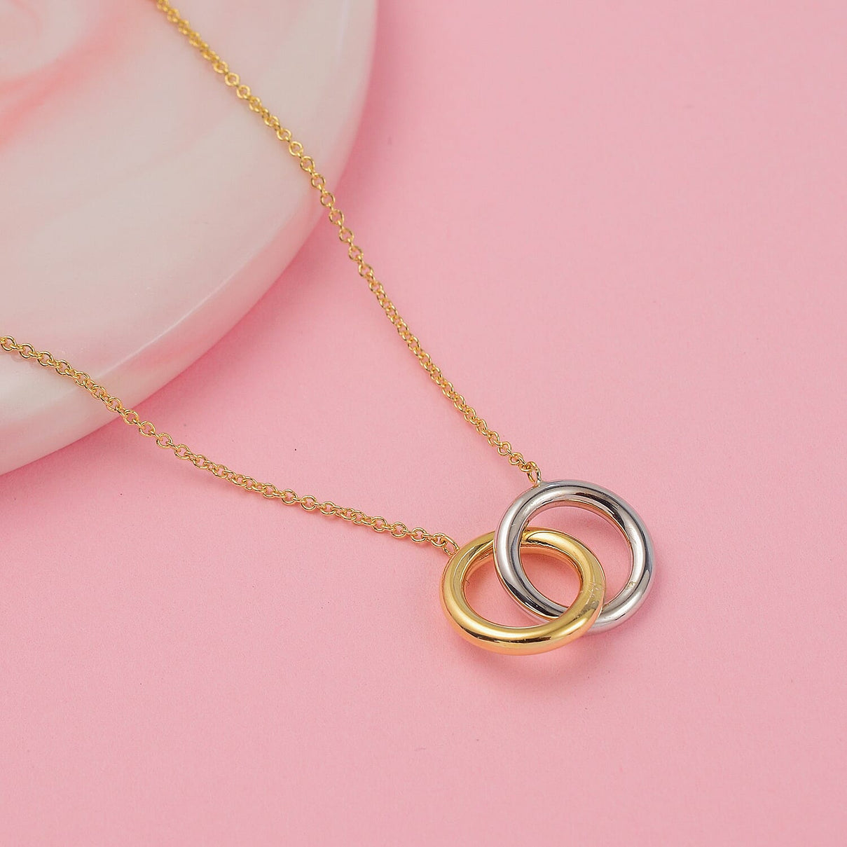 Closeout Designer -9K Yellow &amp; White Gold Linked Rings Adjustable Necklace (Size - 17-18) 7682480 1