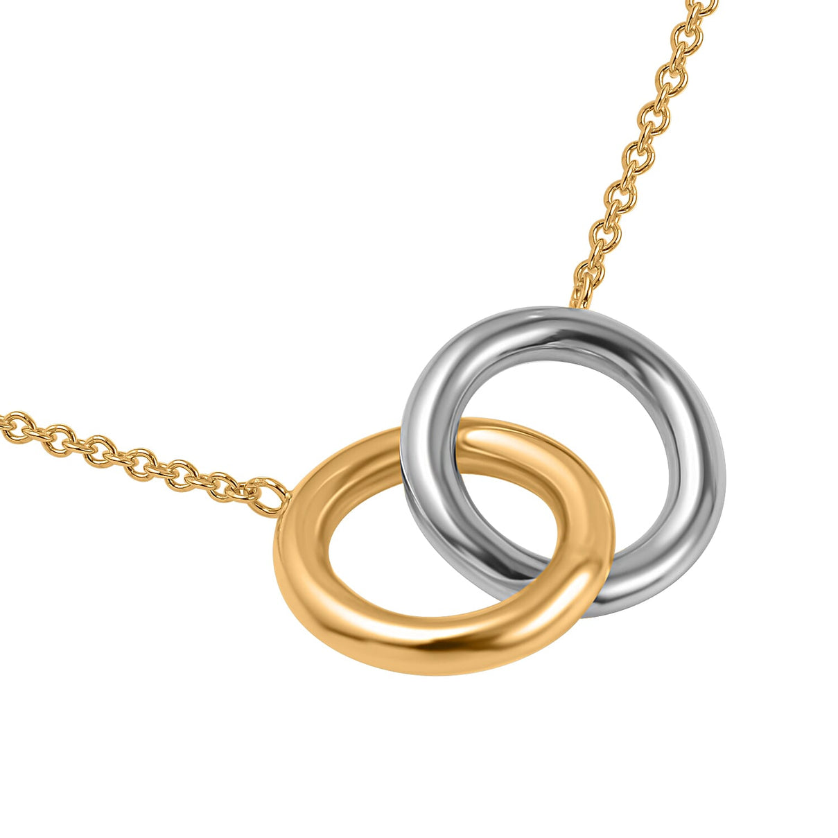 Closeout Designer -9K Yellow &amp; White Gold Linked Rings Adjustable Necklace (Size - 17-18) 7682480 3