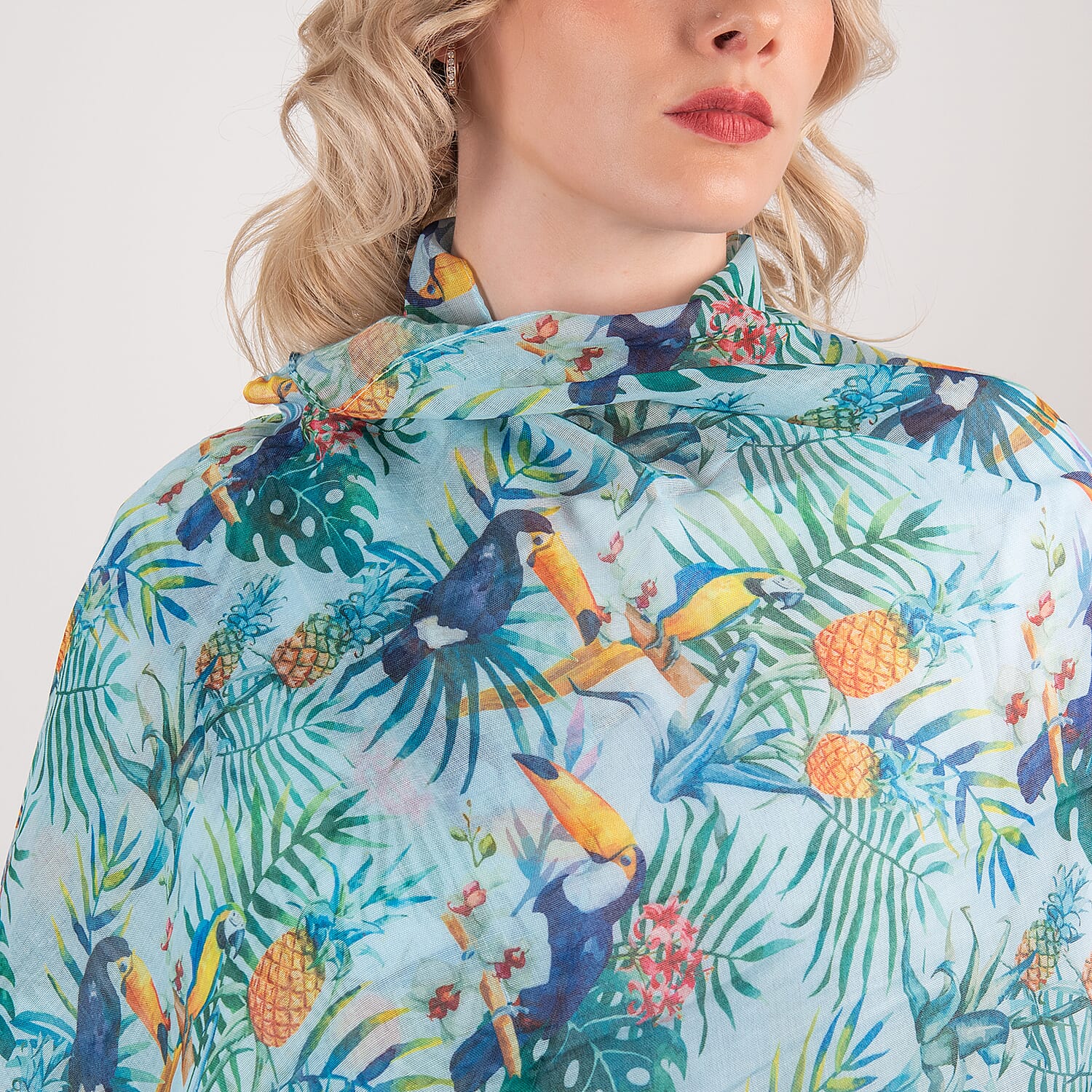 Closeout Scarf with Tropical Print (Size 170x65 cm) - Green &amp; Multi 7553807 2