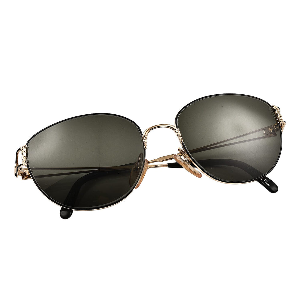 Closeout deal - Dior Vintage Metalcat Eye Sunglasses with Green Lenses - Green