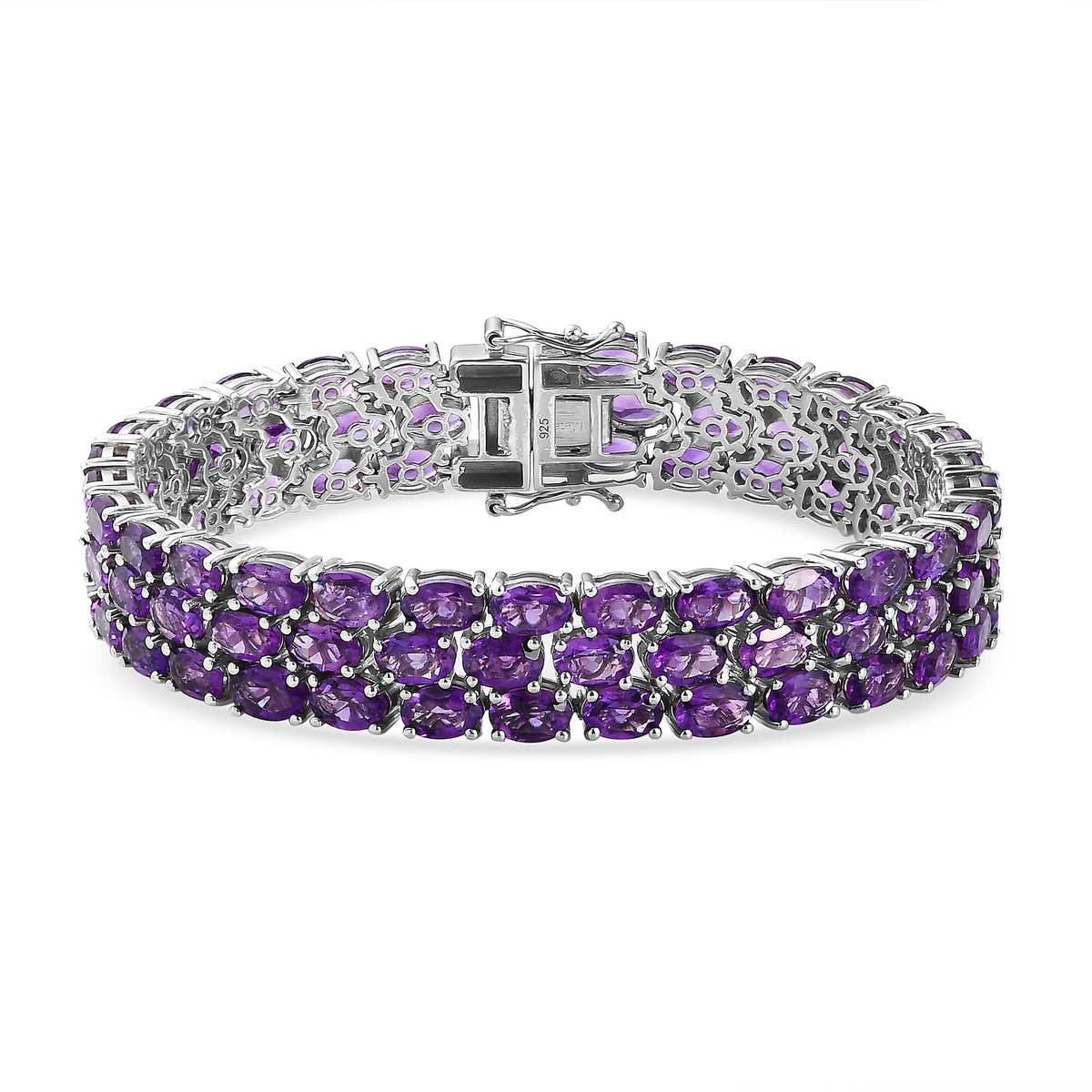 Cluster Amethyst Bracelet Size 7.5  in Platinum Plated Sterling Silver 33.98 Ct, Silver Wt. 24.80 Gms 7581930 0