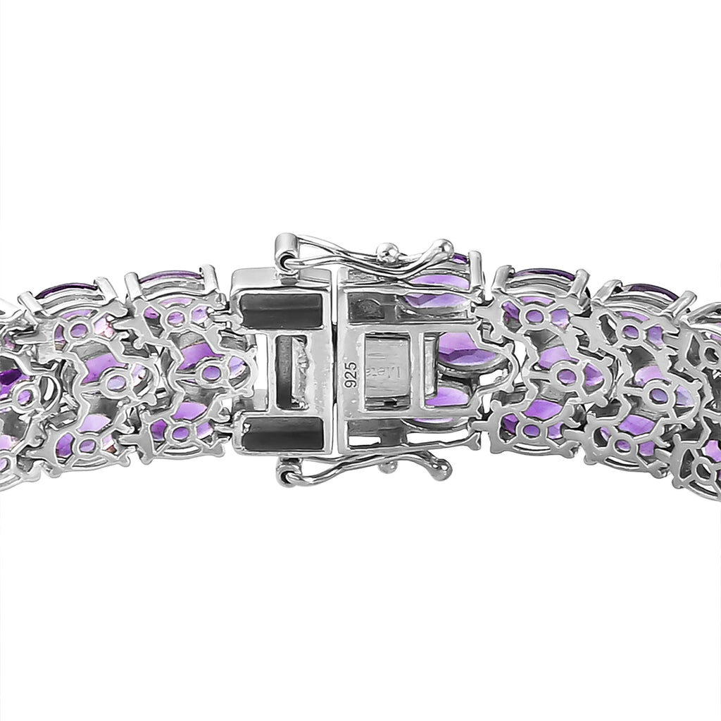 Amethyst Cluster Bracelet (Size - 7.5) in Platinum Overlay Sterling Silver 33.98 Ct, Silver Wt. 24.70 Gms