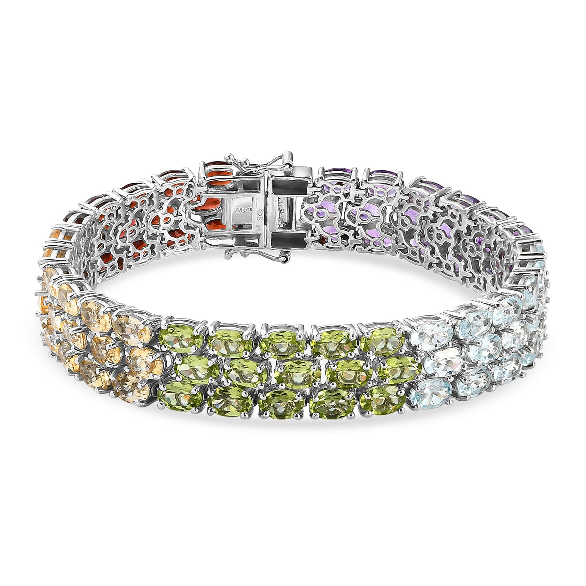 Cluster Amethyst and Multi Gemstones Bracelet Size 7.5 in Platinum Plated Sterling Silver 38.78 Ct., Silver Wt. 25.16 Gms 7581947 0