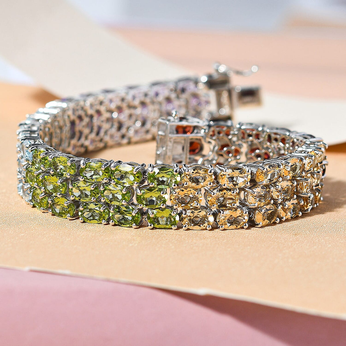 Cluster Amethyst and Multi Gemstones Bracelet Size 7.5 in Platinum Plated Sterling Silver 38.78 Ct., Silver Wt. 25.16 Gms 7581947 2