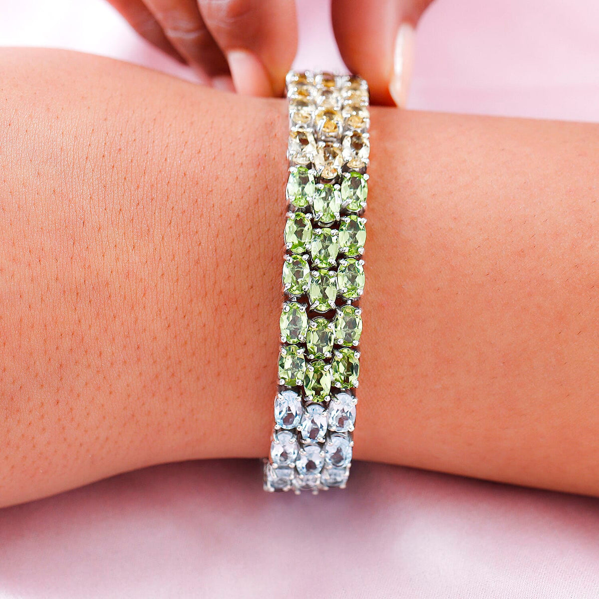 Cluster Amethyst and Multi Gemstones Bracelet Size 7.5 in Platinum Plated Sterling Silver 38.78 Ct., Silver Wt. 25.16 Gms 7581947 3