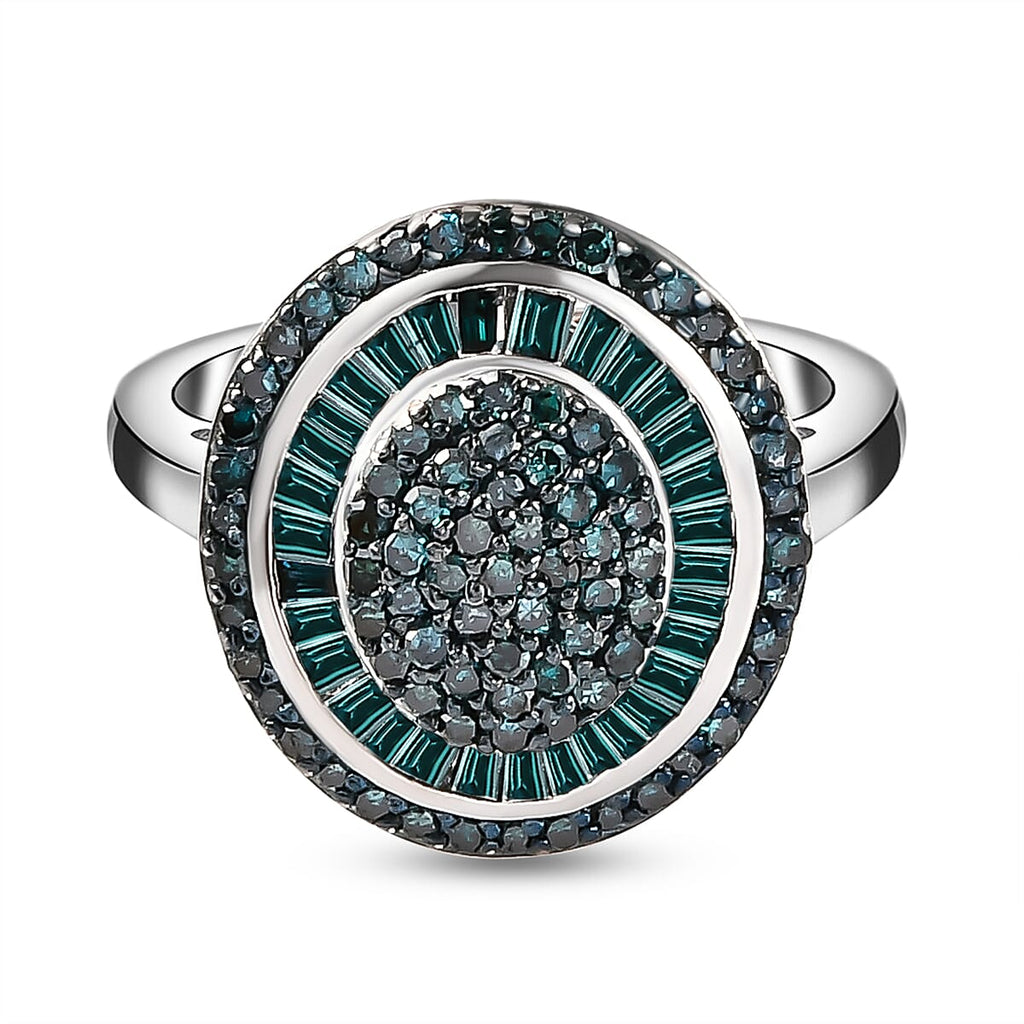 Blue Diamond Cluster Ring in Platinum Overlay Sterling Silver 1.00 Ct.