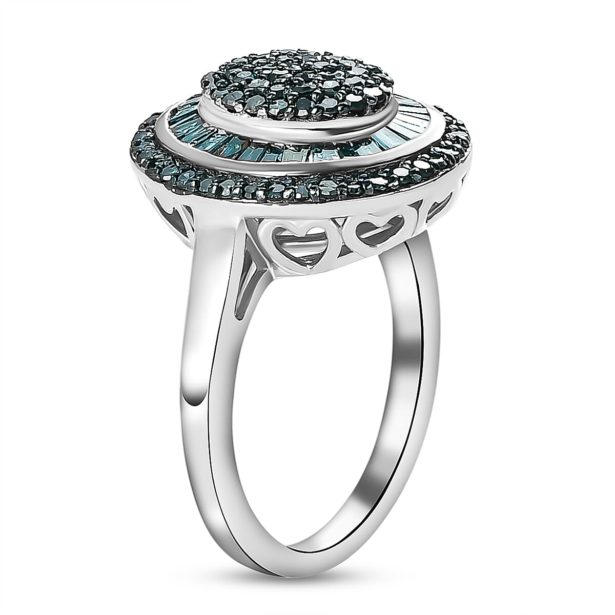 Cluster Blue Diamond Ring in Platinum Plated Sterling Silver 1.00 Ct. 7541668 4